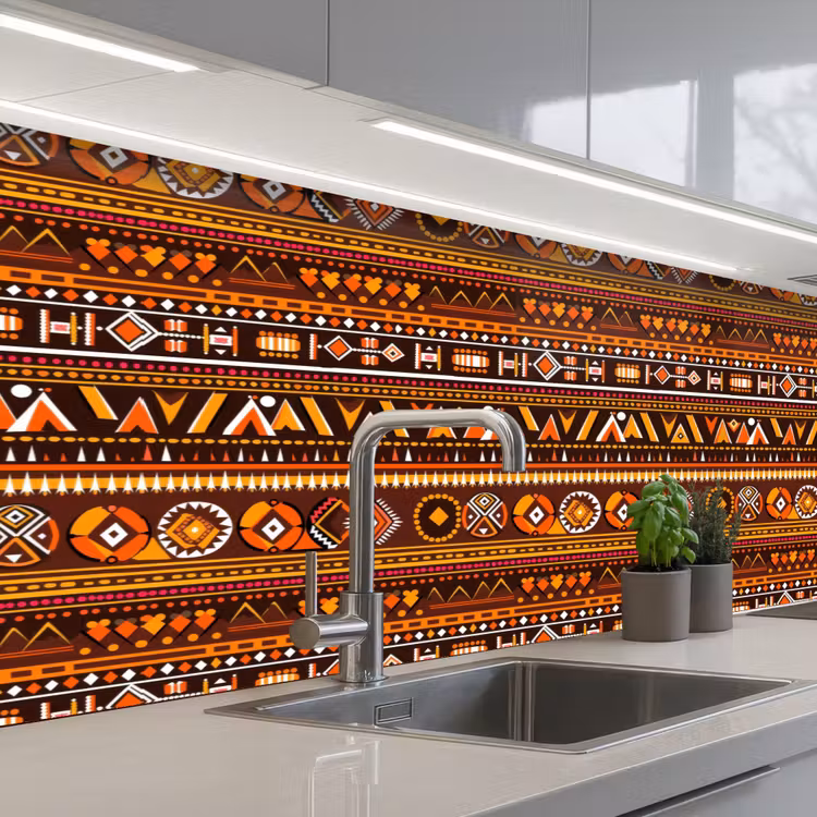 Küchenrückwand - Orange – Ethnisch – Tribal – Geometrisch – Muster — 2