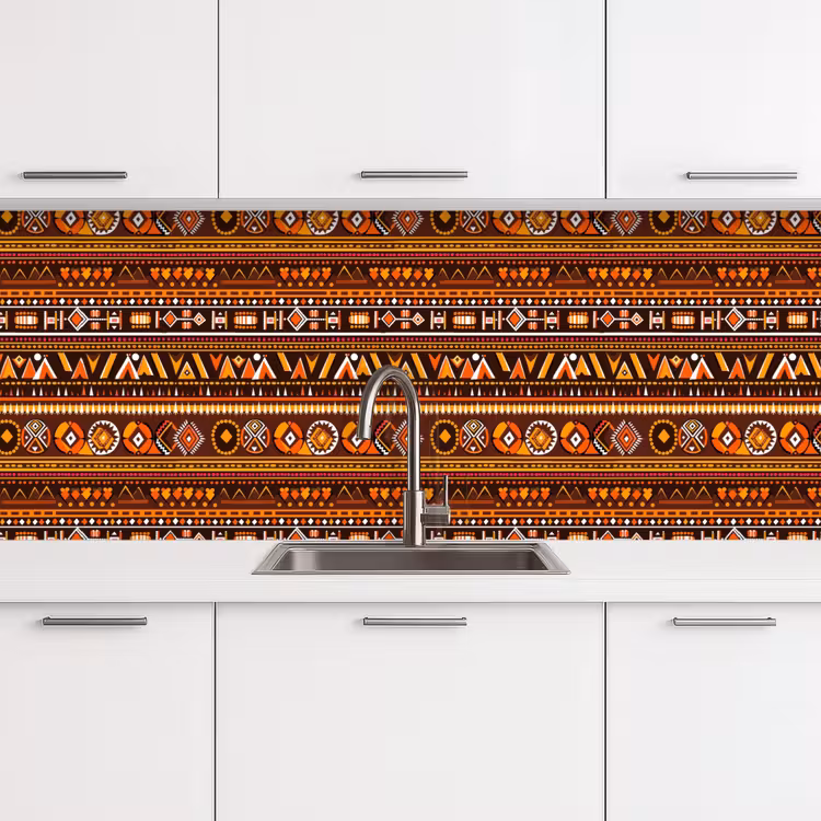 Küchenrückwand - Orange – Ethnisch – Tribal – Geometrisch – Muster — 4