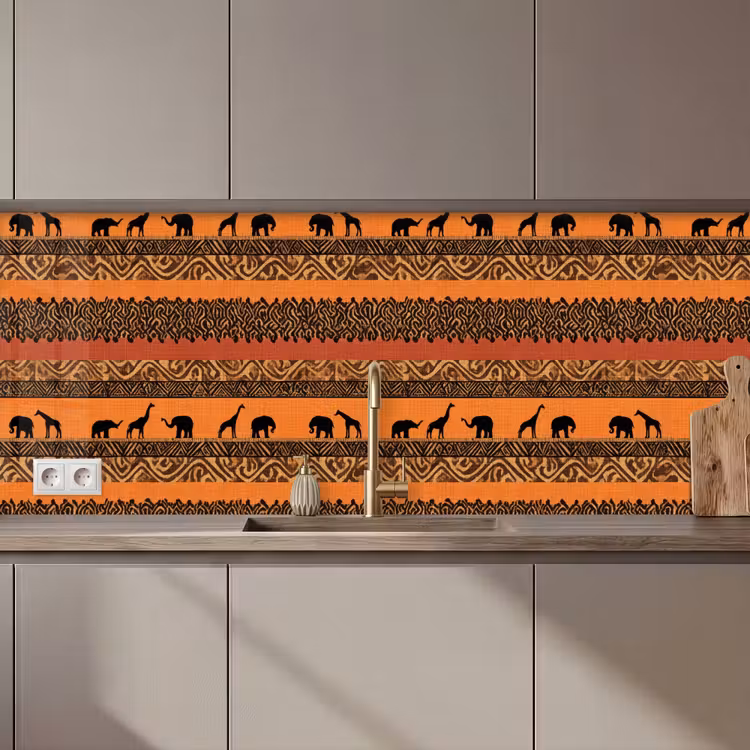Küchenrückwand - Orange – Safari – Afrikaans – Tiere – Muster — 1