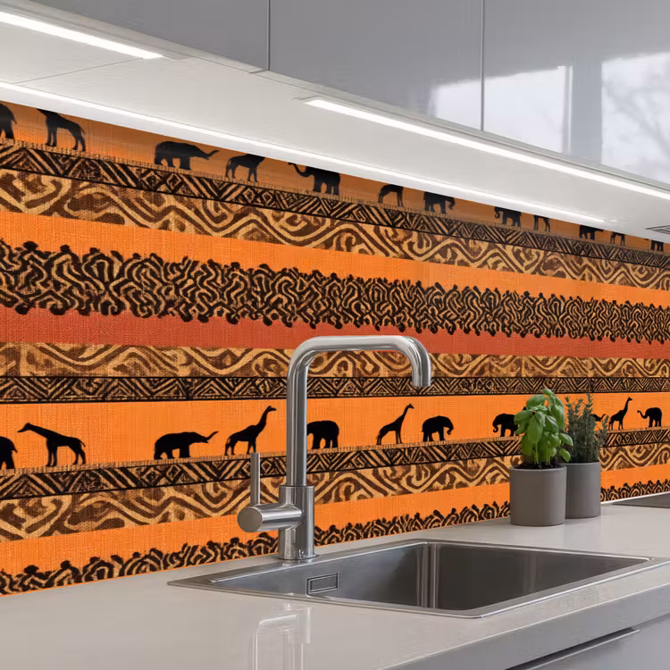 Küchenrückwand - Orange – Safari – Afrikaans – Tiere – Muster — 2