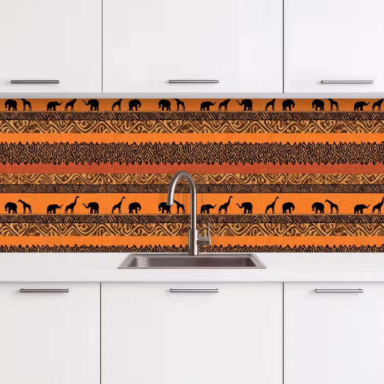 Küchenrückwand - Orange – Safari – Afrikaans – Tiere – Muster — 4