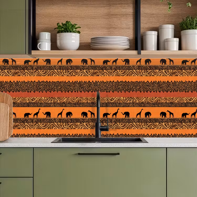 Küchenrückwand - Orange – Safari – Afrikaans – Tiere – Muster — 8
