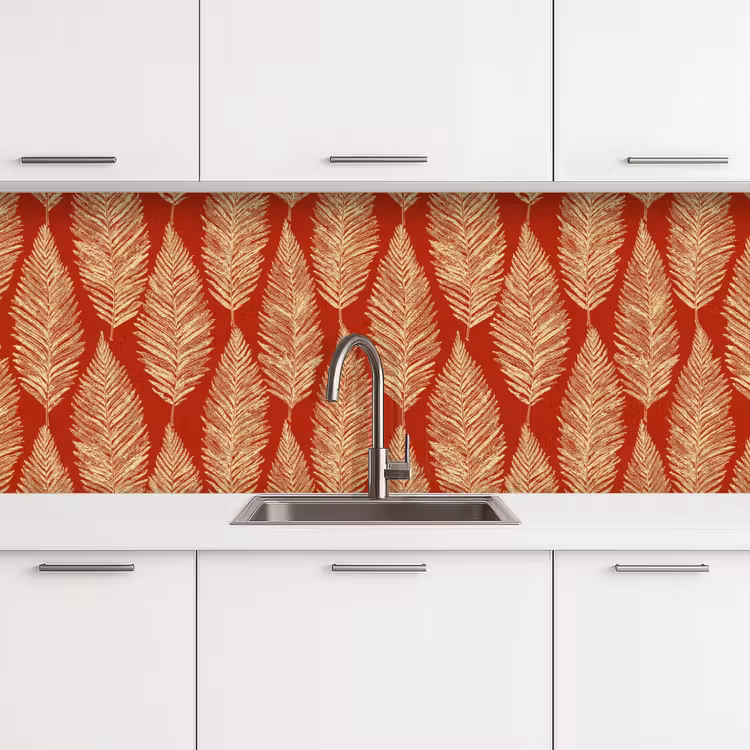 Küchenrückwand - Rot – Botanisch – Farn – Muster — 4