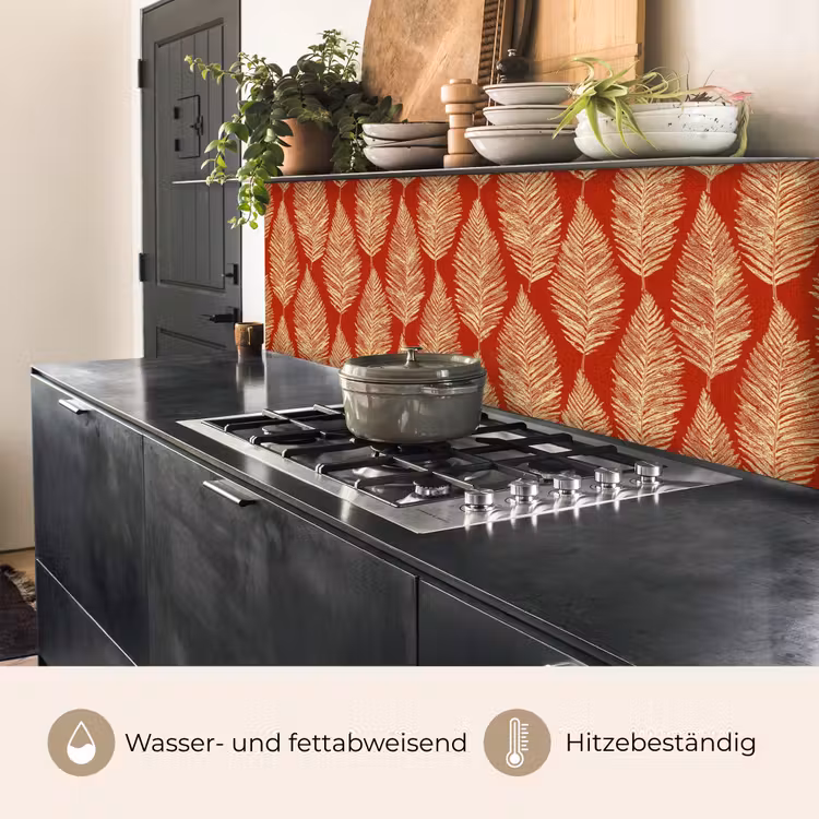 Küchenrückwand - Rot – Botanisch – Farn – Muster — 5