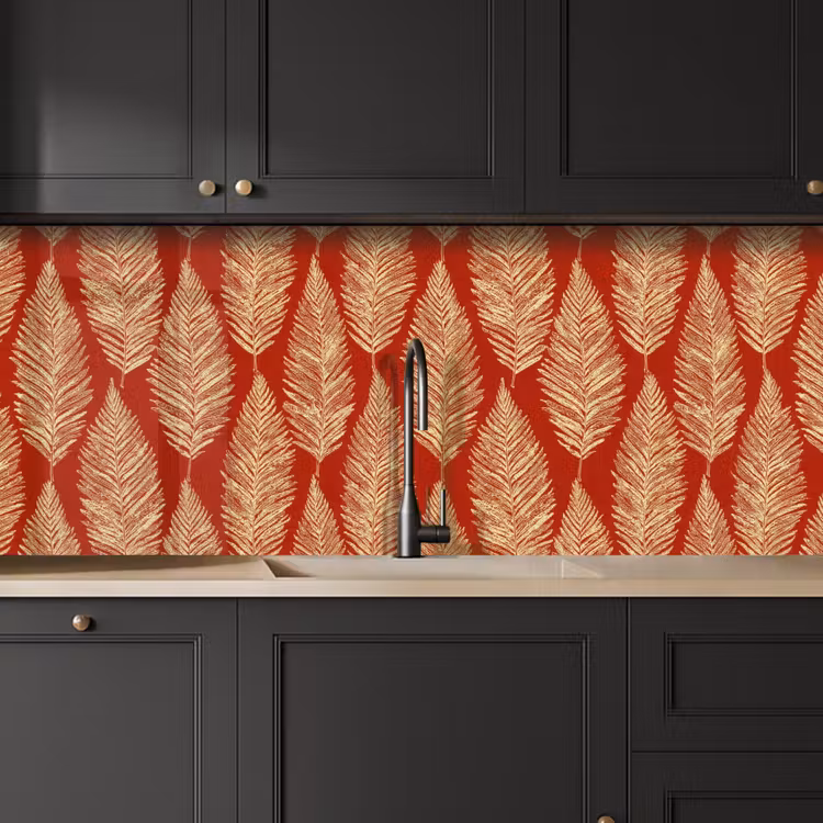 Küchenrückwand - Rot – Botanisch – Farn – Muster — 6