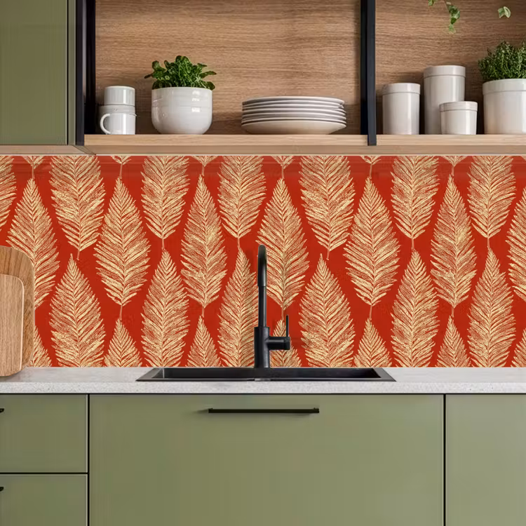 Küchenrückwand - Rot – Botanisch – Farn – Muster — 8
