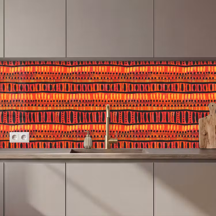 Küchenrückwand - Rot – Orange – Ethnisch – Ausdrucksstark – Muster — 1