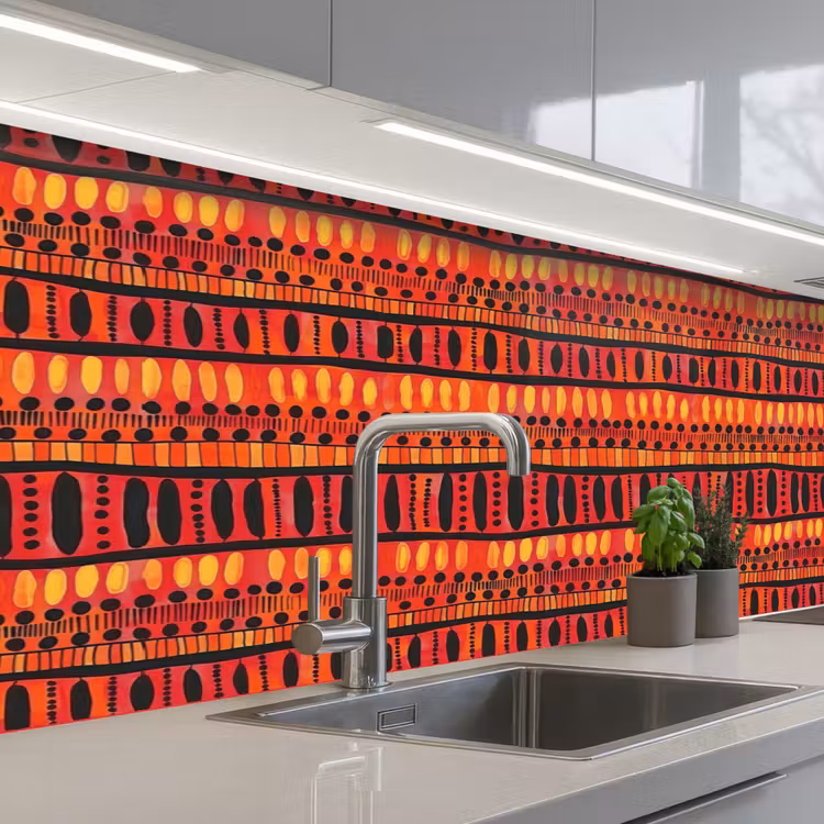 Küchenrückwand - Rot – Orange – Ethnisch – Ausdrucksstark – Muster — 2