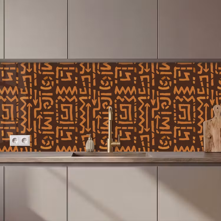 Küchenrückwand - Schokoladenbraun – Ethno – Tribal – Symbole — 1
