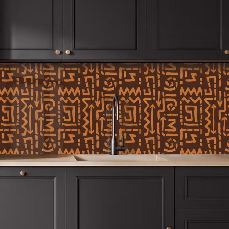 Küchenrückwand - Schokoladenbraun – Ethno – Tribal – Symbole — 6