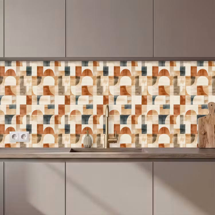 Küchenrückwand - Terrakotta – Geometrisch – Aquarell – Textur — 1