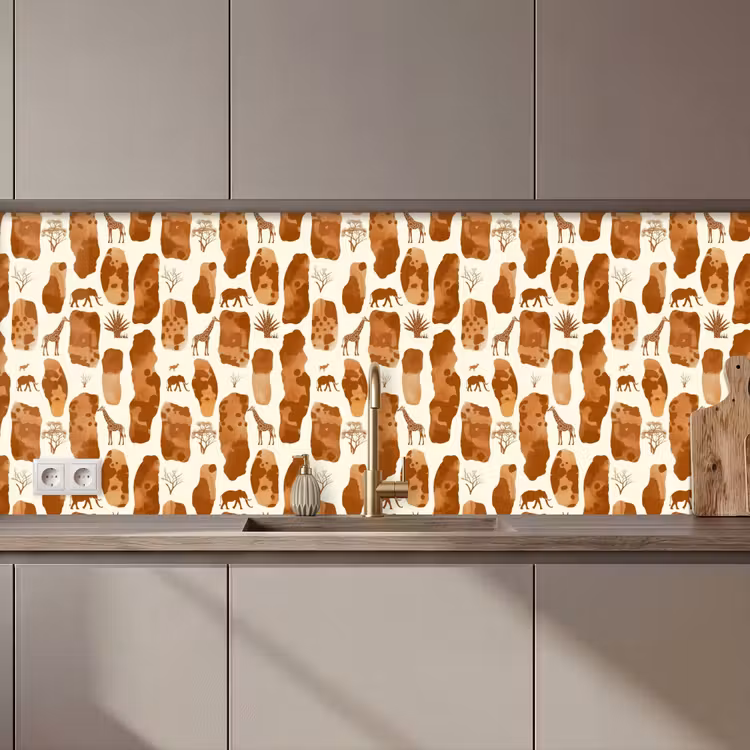 Küchenrückwand - Terrakotta – Safari – Tiere – Muster — 1