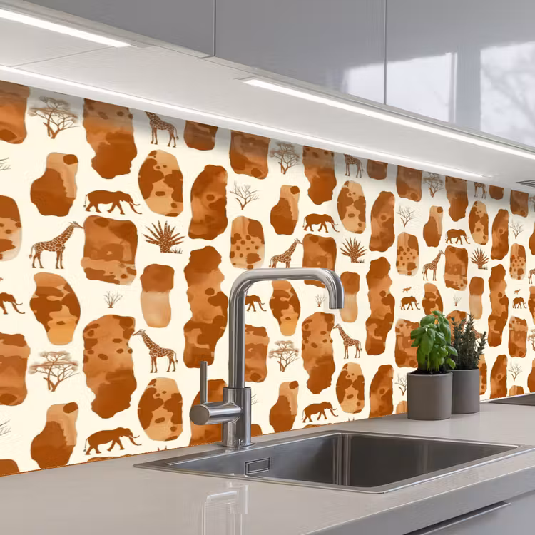 Küchenrückwand - Terrakotta – Safari – Tiere – Muster — 2