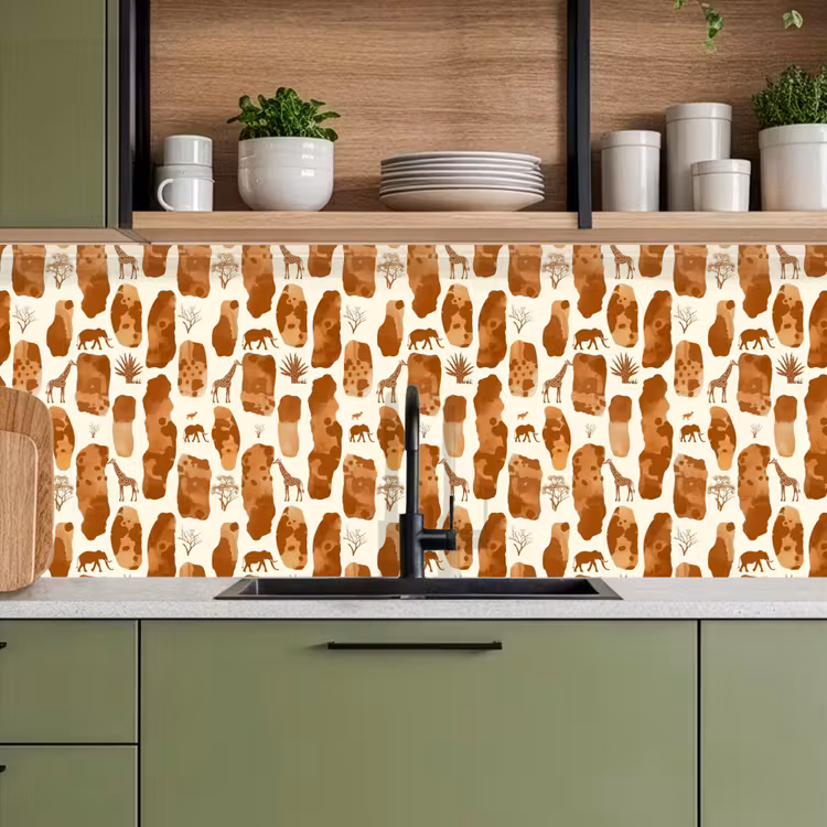 Küchenrückwand - Terrakotta – Safari – Tiere – Muster — 8