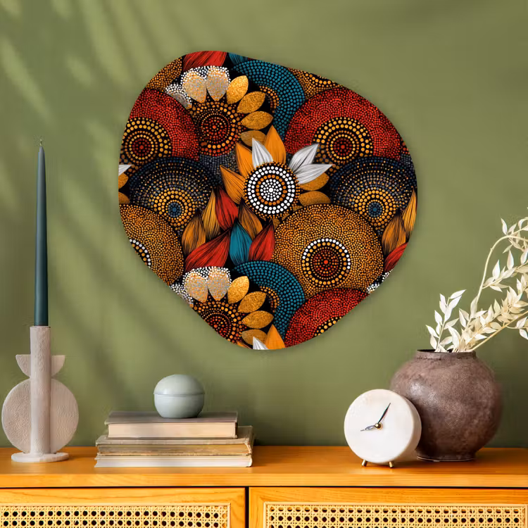 Alu-Dibond-Bild Organische Form - Farbenfroh – Aborigine – Punktmalerei – Botanisch – Muster — 2