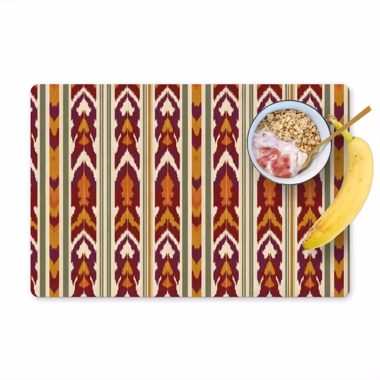 Tischset - 6 Stück - Ikat – Bordeauxrot – Ethno – Muster — 1