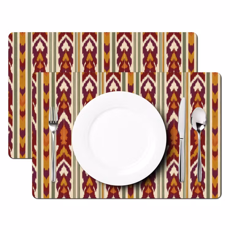 Tischset - 6 Stück - Ikat – Bordeauxrot – Ethno – Muster — 2