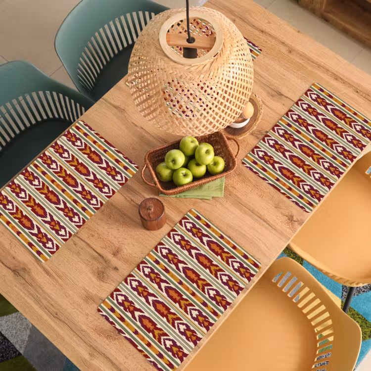Tischset - 6 Stück - Ikat – Bordeauxrot – Ethno – Muster — 5