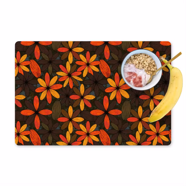 Tischset - 6 Stück - Orange – Retro – Blumen – Herbst — 1