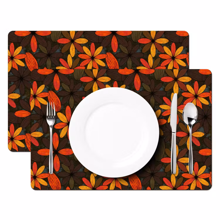 Tischset - 6 Stück - Orange – Retro – Blumen – Herbst — 2