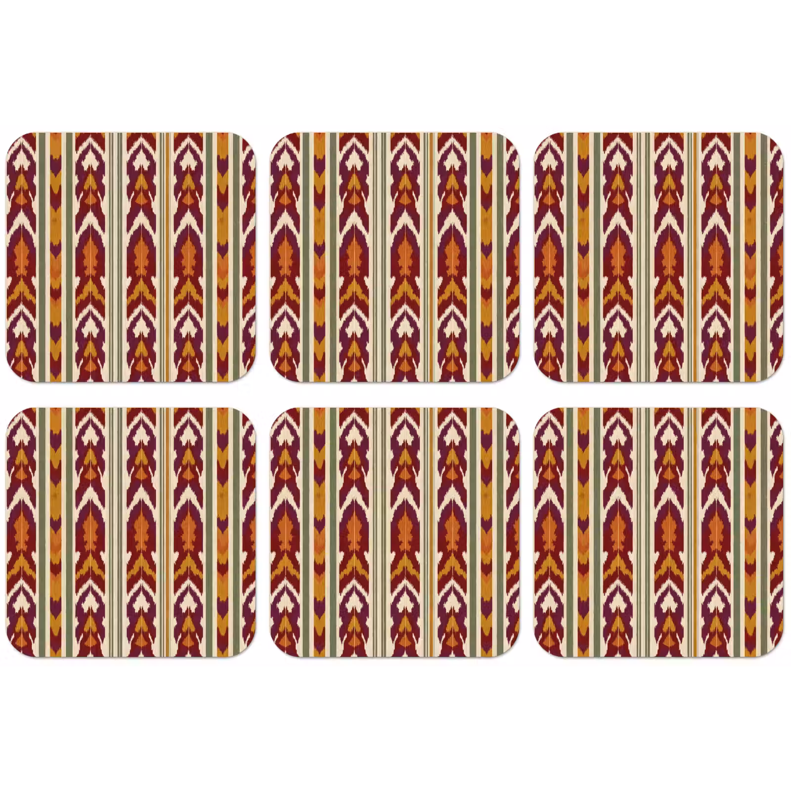 Untersetzer - Ikat – Bordeauxrot – Ethno – Muster — 1