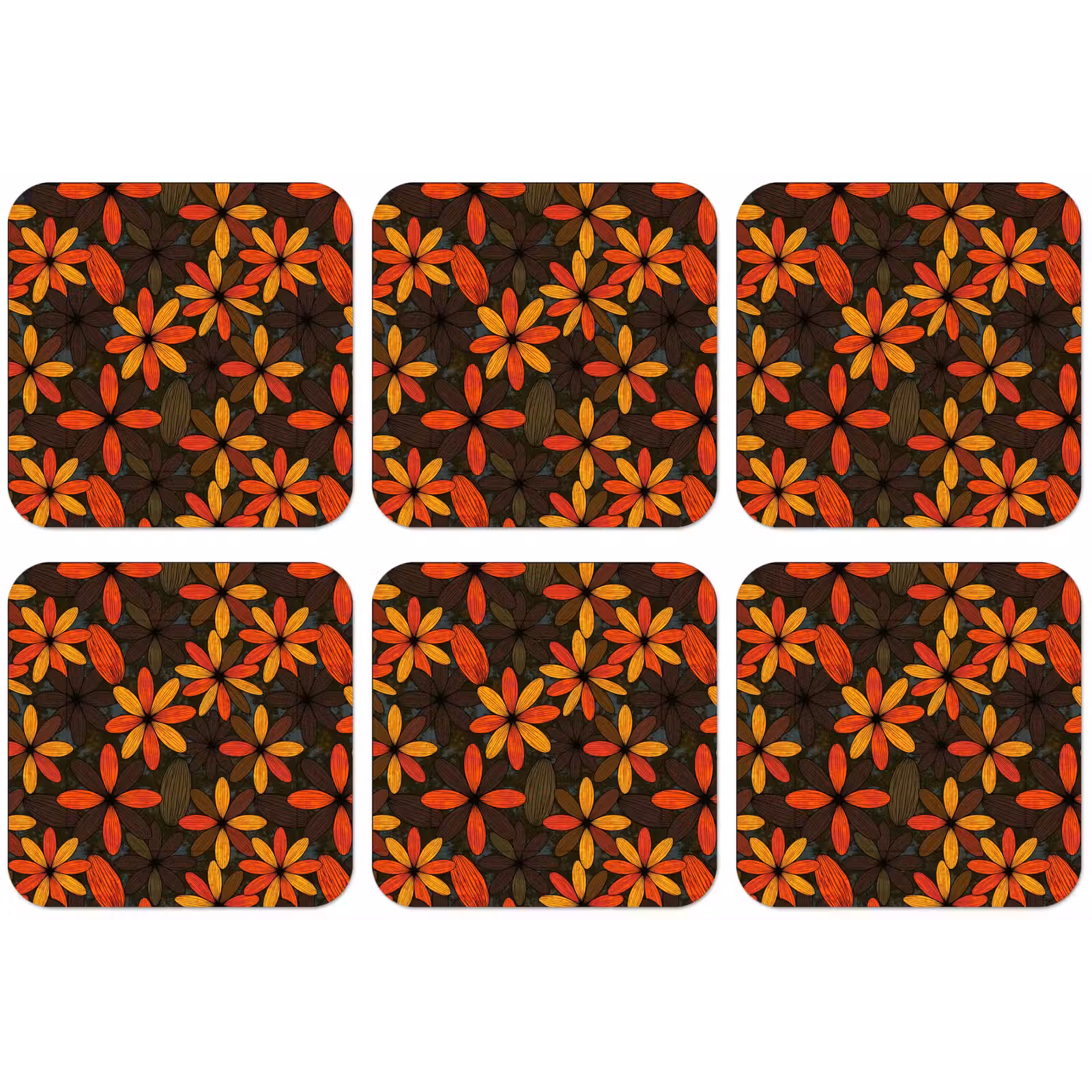 Untersetzer - Orange – Retro – Blumen – Herbst — 1