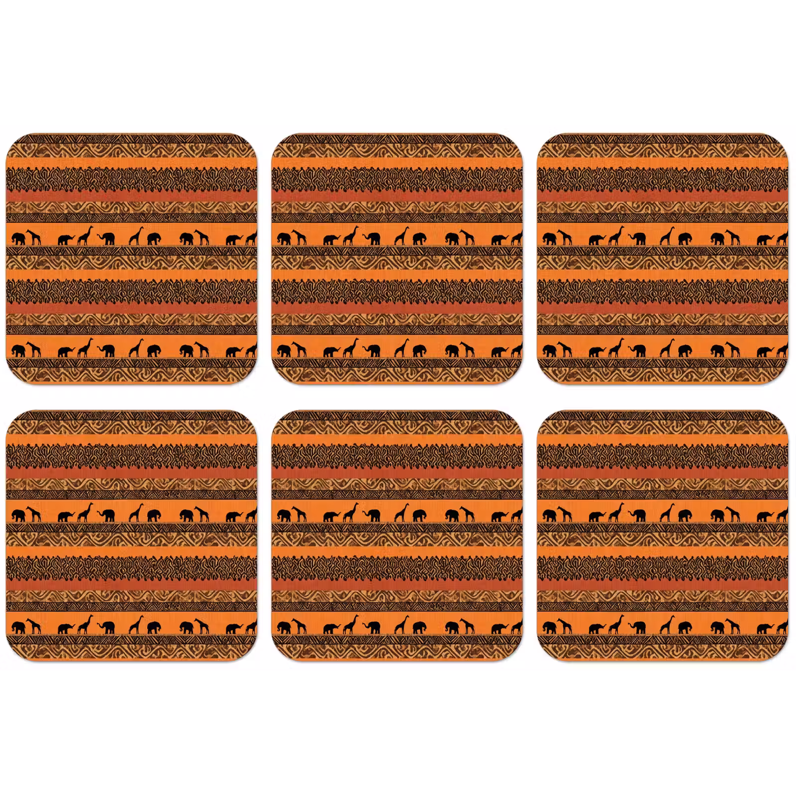 Untersetzer - Orange – Safari – Afrikaans – Tiere – Muster — 1