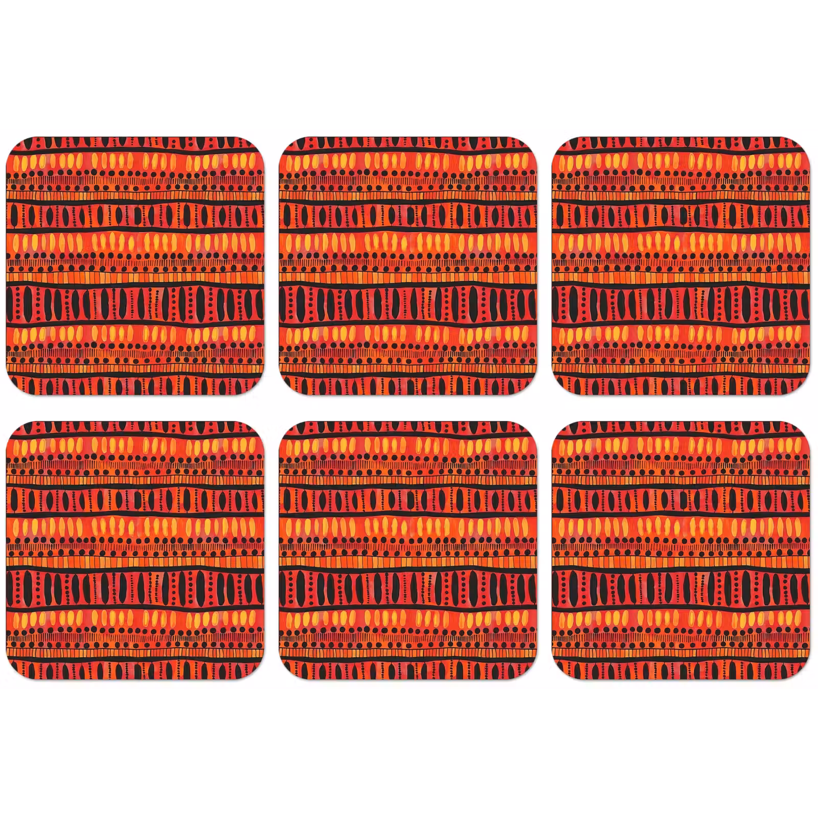 Untersetzer - Rot – Orange – Ethnisch – Ausdrucksstark – Muster — 1