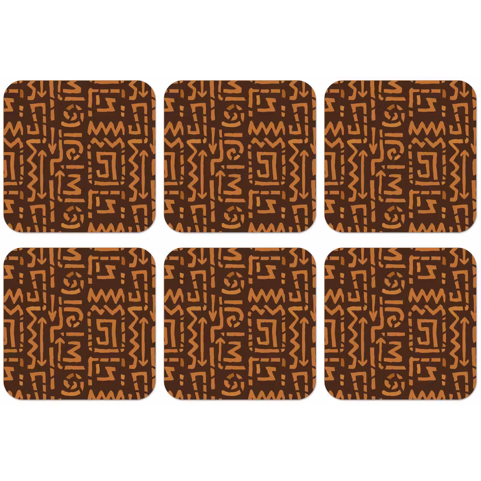 Untersetzer - Schokoladenbraun – Ethno – Tribal – Symbole — 1