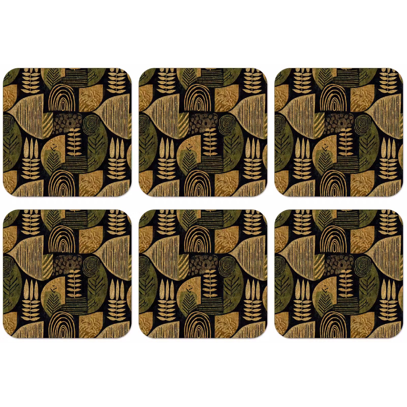 Untersetzer - Schwarz – Ockergelb – Botanisch – Textur — 1