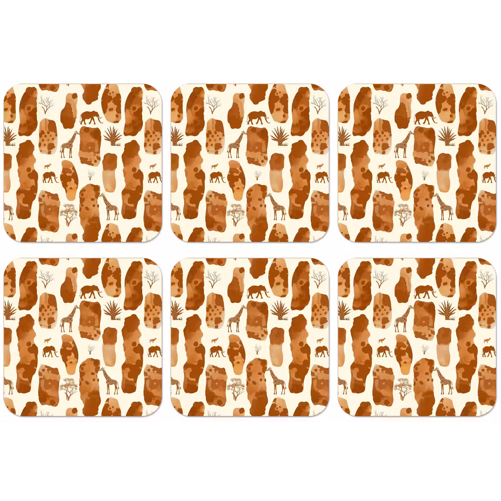 Untersetzer - Terrakotta – Safari – Tiere – Muster — 1