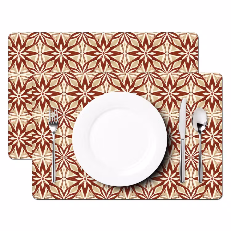 Tischset - 6 Stück - Bordeauxrot – Geometrisch – Fliese – Muster — 2