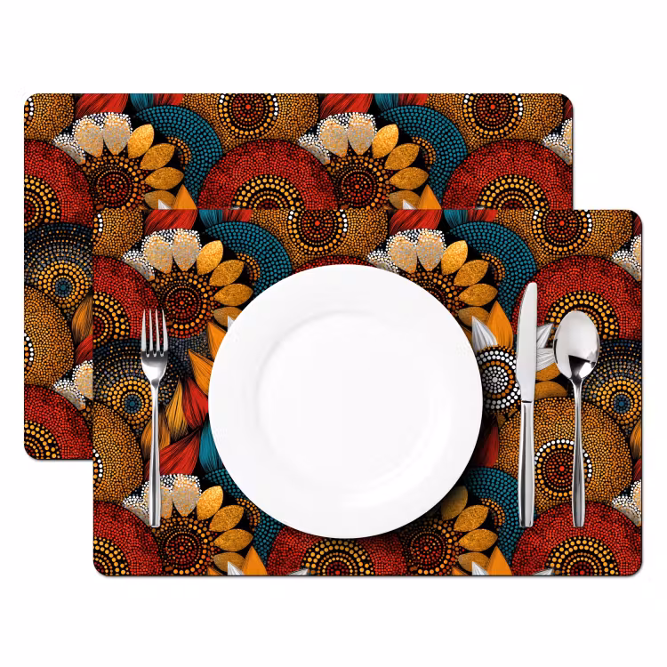 Tischset - 6 Stück - Farbenfroh – Aborigine – Punktmalerei – Botanisch – Muster — 2
