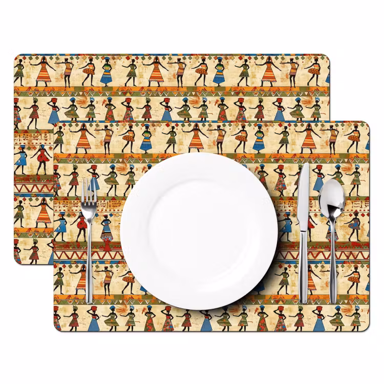 Tischset - 6 Stück - Farbenfroh – Afrikanisch – Ethnisch – Tanzende Frauen – Muster — 2
