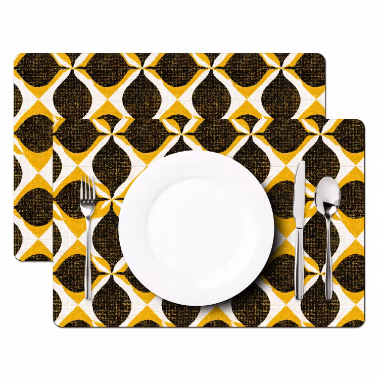 Tischset - 6 Stück - Gelb – Schwarz – Geometrisch – Retro – Struktur — 2