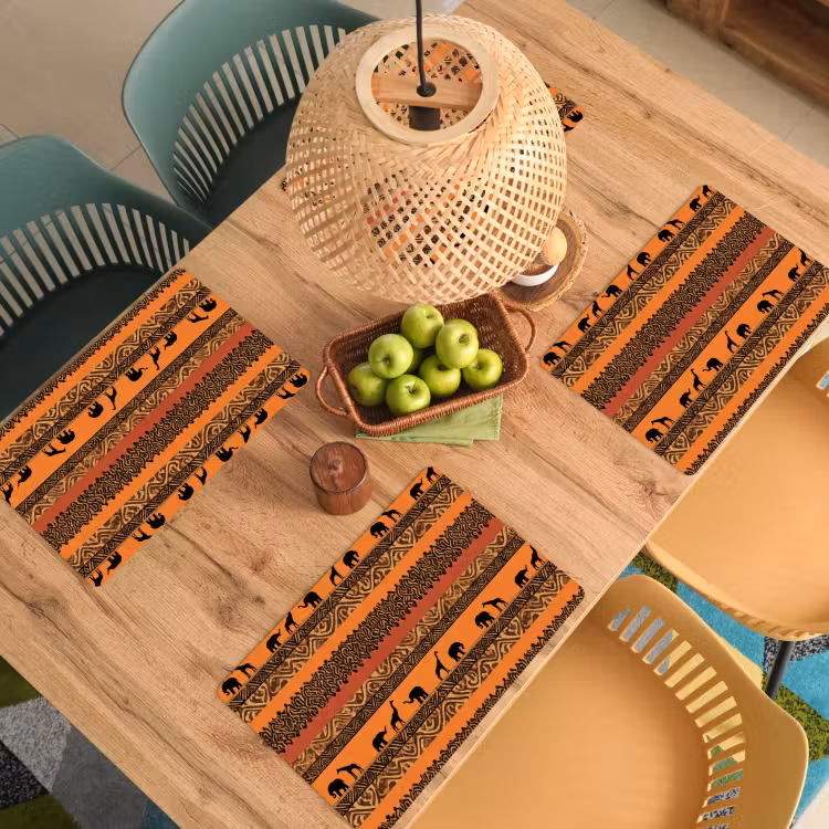 Tischset - 6 Stück - Orange – Safari – Afrikaans – Tiere – Muster — 5