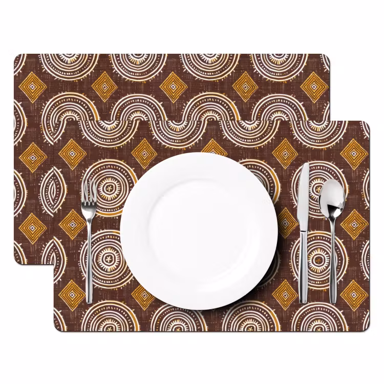 Tischset - 6 Stück - Schokoladenbraun – Ethno – Tribal – Kreise – Muster — 2