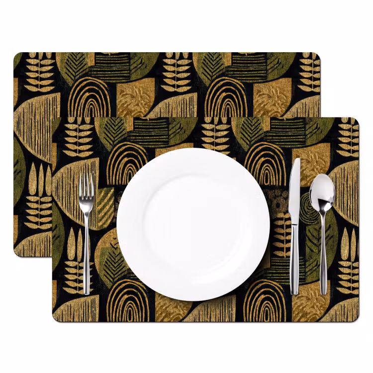 Tischset - 6 Stück - Schwarz – Ockergelb – Botanisch – Textur — 2