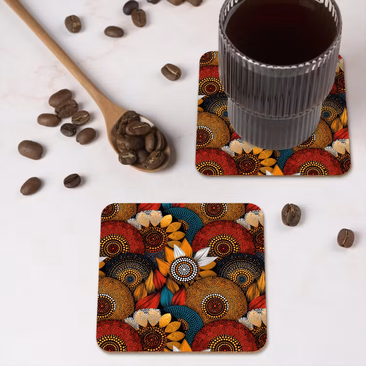 Untersetzer - Farbenfroh – Aborigine – Punktmalerei – Botanisch – Muster — 4