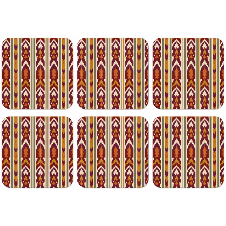 Untersetzer - Ikat – Bordeauxrot – Ethno – Muster — 1