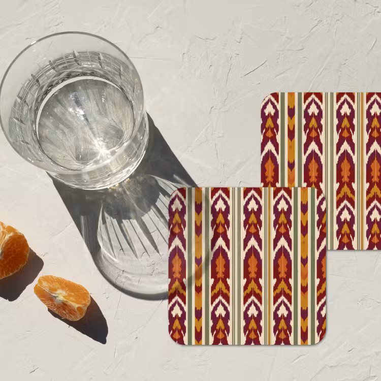 Untersetzer - Ikat – Bordeauxrot – Ethno – Muster — 2