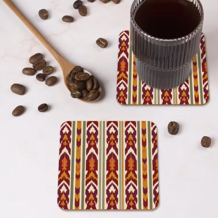 Untersetzer - Ikat – Bordeauxrot – Ethno – Muster — 4