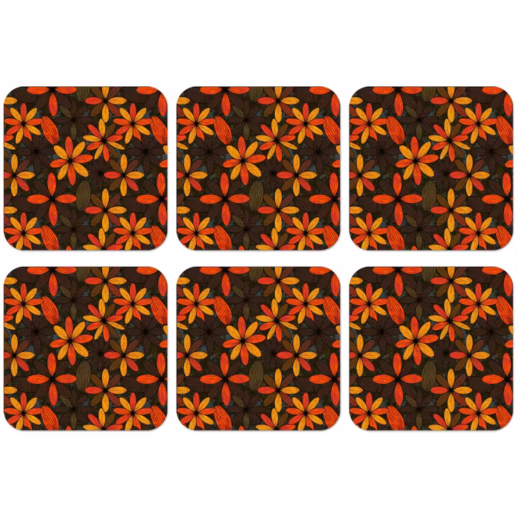 Untersetzer - Orange – Retro – Blumen – Herbst — 1