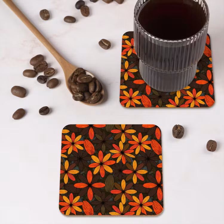 Untersetzer - Orange – Retro – Blumen – Herbst — 4