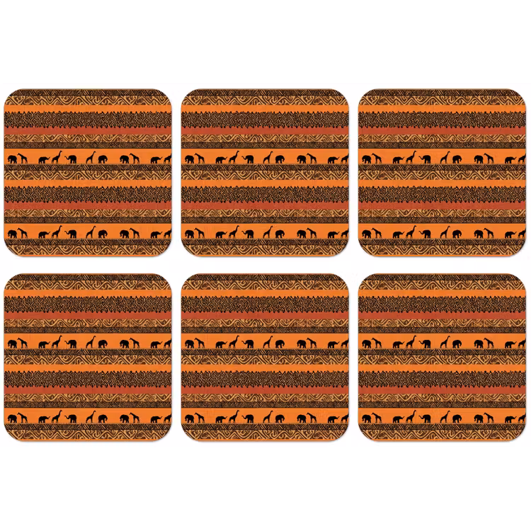 Untersetzer - Orange – Safari – Afrikaans – Tiere – Muster — 1