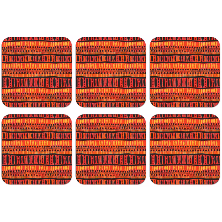 Untersetzer - Rot – Orange – Ethnisch – Ausdrucksstark – Muster — 1