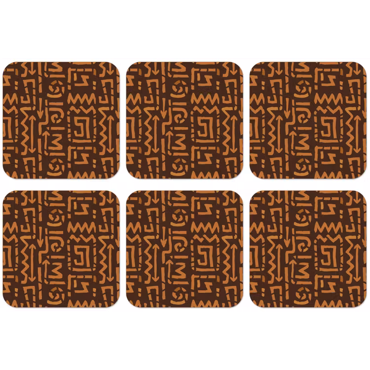 Untersetzer - Schokoladenbraun – Ethno – Tribal – Symbole — 1