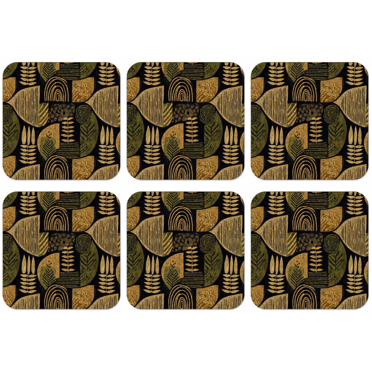 Untersetzer - Schwarz – Ockergelb – Botanisch – Textur — 1