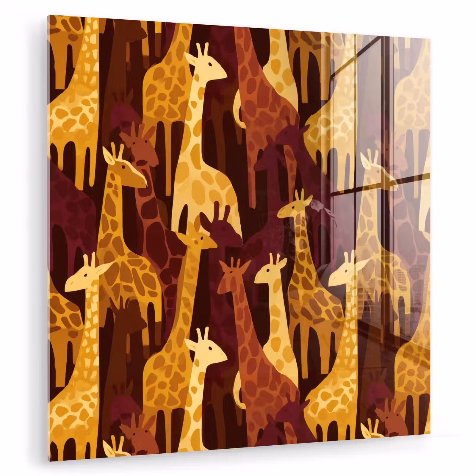 Glasbild - Braun – Giraffen – Safari – Muster — 1