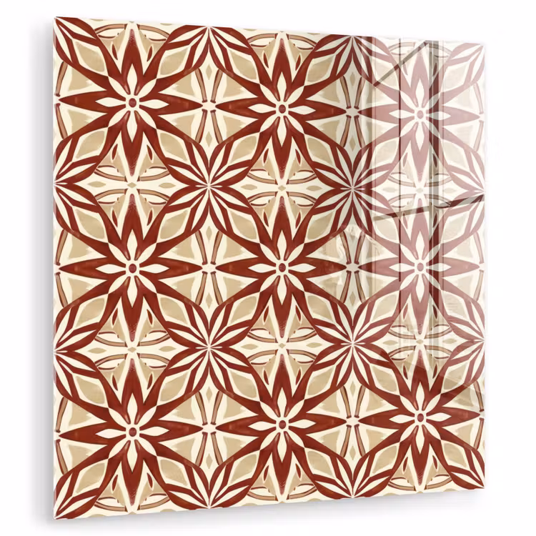 Glasbild - Bordeauxrot – Geometrisch – Fliese – Muster — 1
